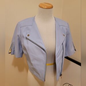 Lamarque Kirsi Cropped Moto Biker Jacket Powdee Blue Size XS NWT